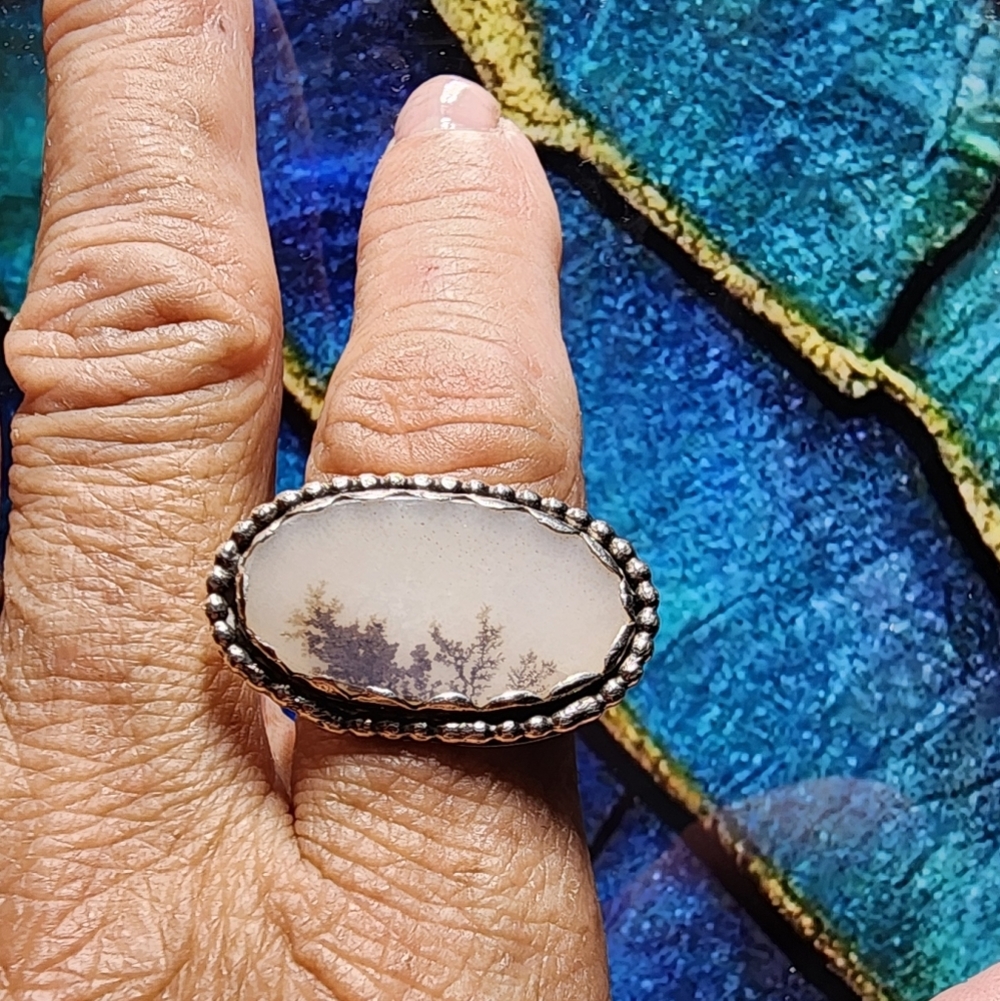 DENDRITIC AGATE RING HANDMADE IN STERLING SILVER METAL SIZE 7.5 - Picture 8 of 12